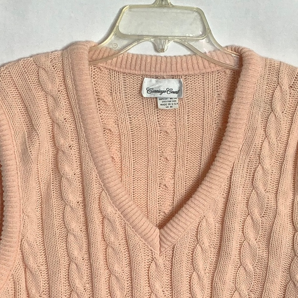 Vintage Peach V-Neck Cable Knit Sweater Vest Size M Preppy Academia - Picture 5 of 11